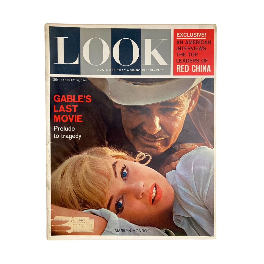 Cover of VTG Look Magazine January 31 1961 featuring Marilyn Monroe and Clark Gable, highlighting Gable's last movie and capturing the essence of early 1960s Hollywood glamour.