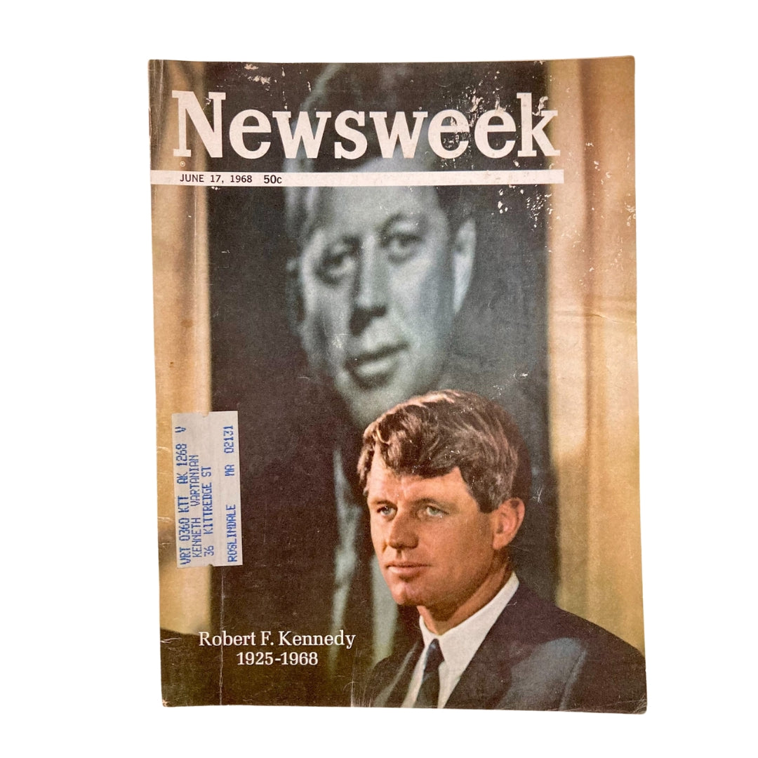 Cover of VTG Newsweek Magazine June 17, 1968 featuring Robert F. Kennedy and a backdrop of John F. Kennedy.