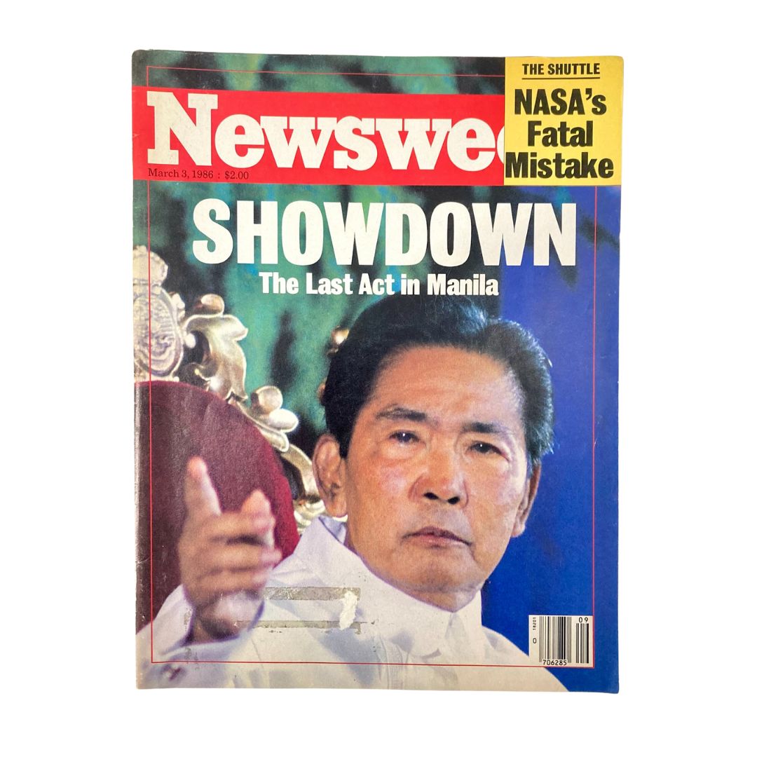 VTG Newsweek Magazine March 3 1986 cover featuring Ferdinand Marcos, titled 'SHOWDOWN: The Last Act in Manila', highlighting a pivotal moment in Philippine history.