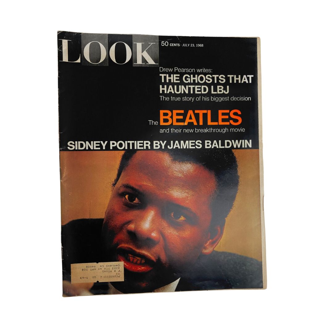 Cover photo of VTG Look Magazine July 23, 1968 featuring Sidney Poitier, highlighting the cultural significance of the late 1960s.