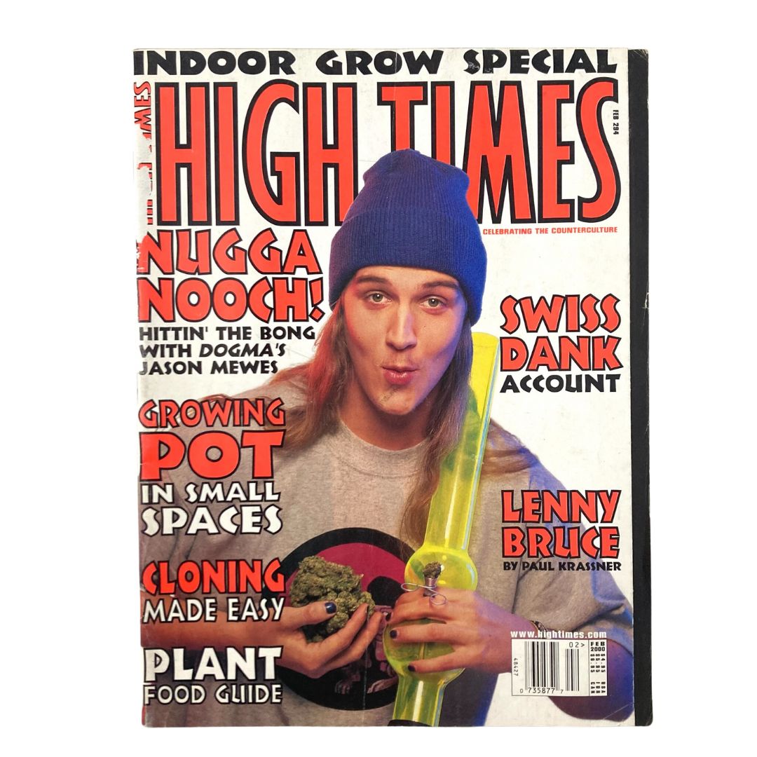 High Times Magazine February 2000 featuring Jason Mewes on the cover, showcasing cannabis culture with vibrant colors and intriguing headlines.