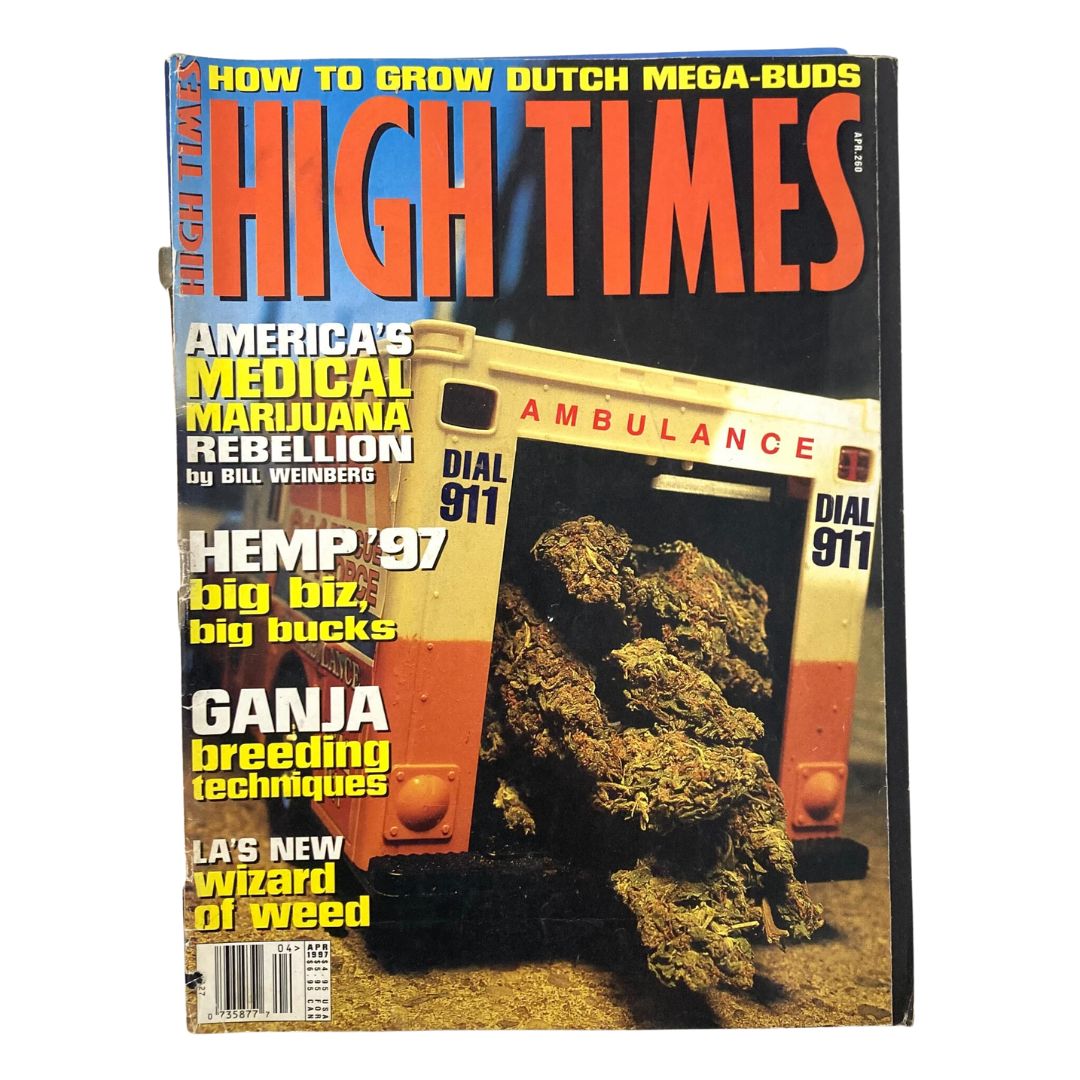 Cover of High Times Magazine April 1997 featuring America's Medical Marijuana Rebellion with a photograph of cannabis in an ambulance.