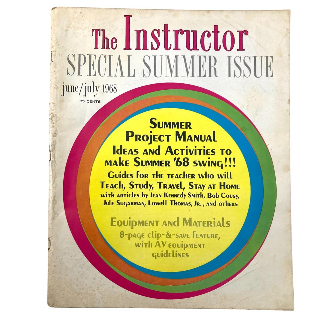 Cover of VTG The Instructor Magazine June 1968 Special Summer Project Manual featuring colorful concentric circles and a bold title. Highlights summer project ideas and activities for educators.