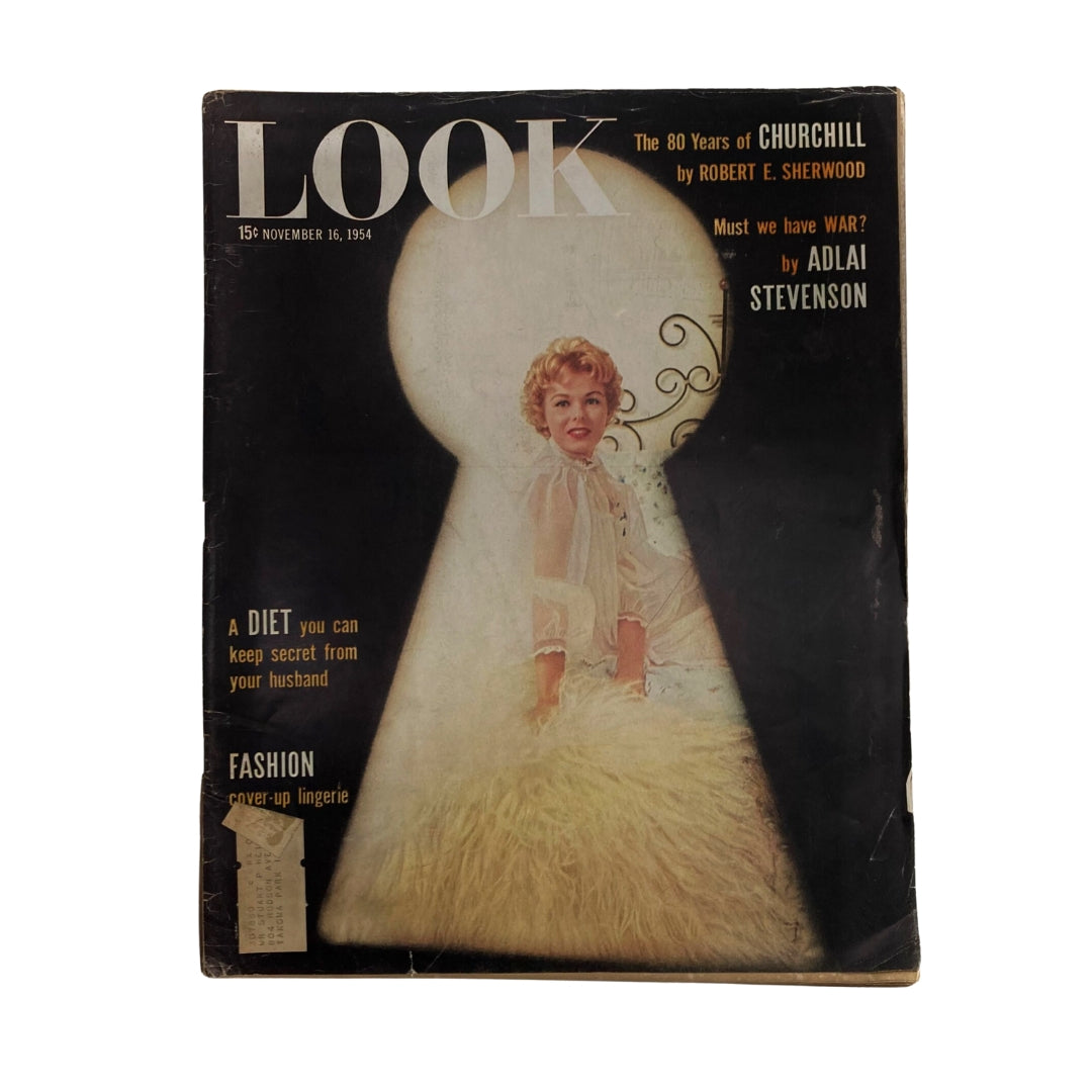 Cover of VTG Look Magazine November 16 1954 featuring the 80 Years of Winston Churchill with artistic imagery and prominent text.