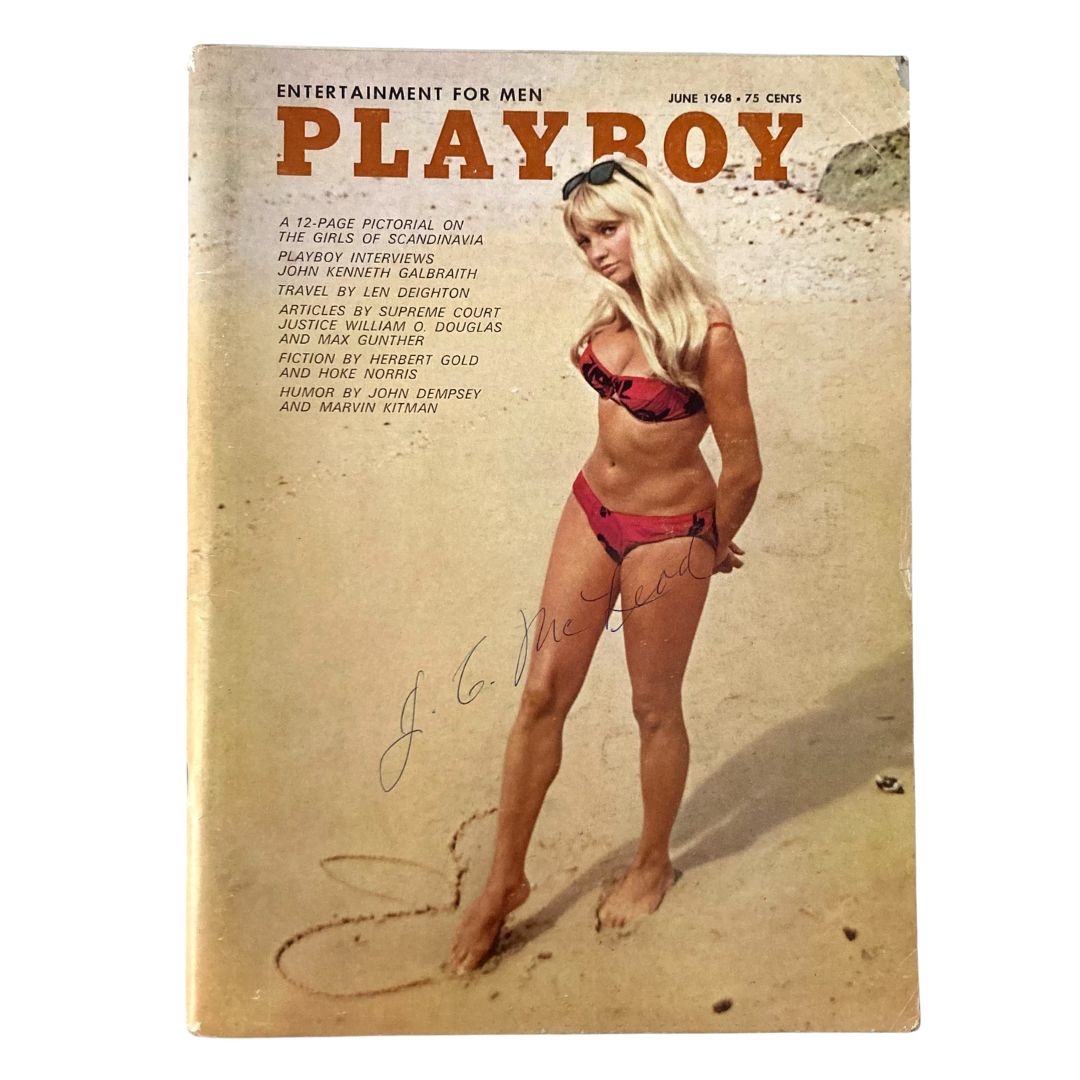 Front cover of VTG Playboy Magazine June 1968 featuring Jennie Wallace in a bikini on a beach, part of a collection of vintage Playboy magazines.