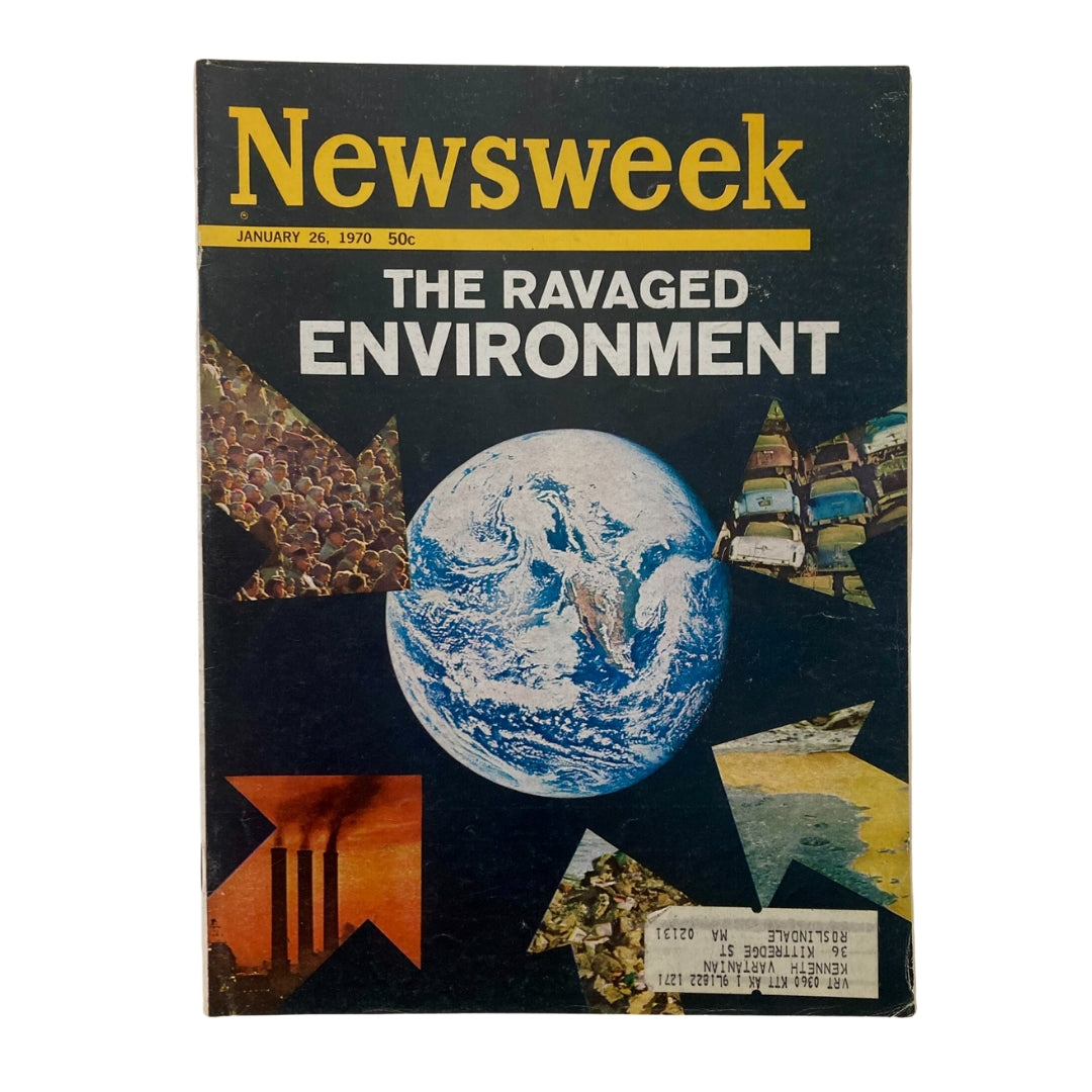 VTG Newsweek Magazine January 26 1970 cover featuring the theme 'The Ravaged Environment' with striking imagery of Earth and environmental issues.