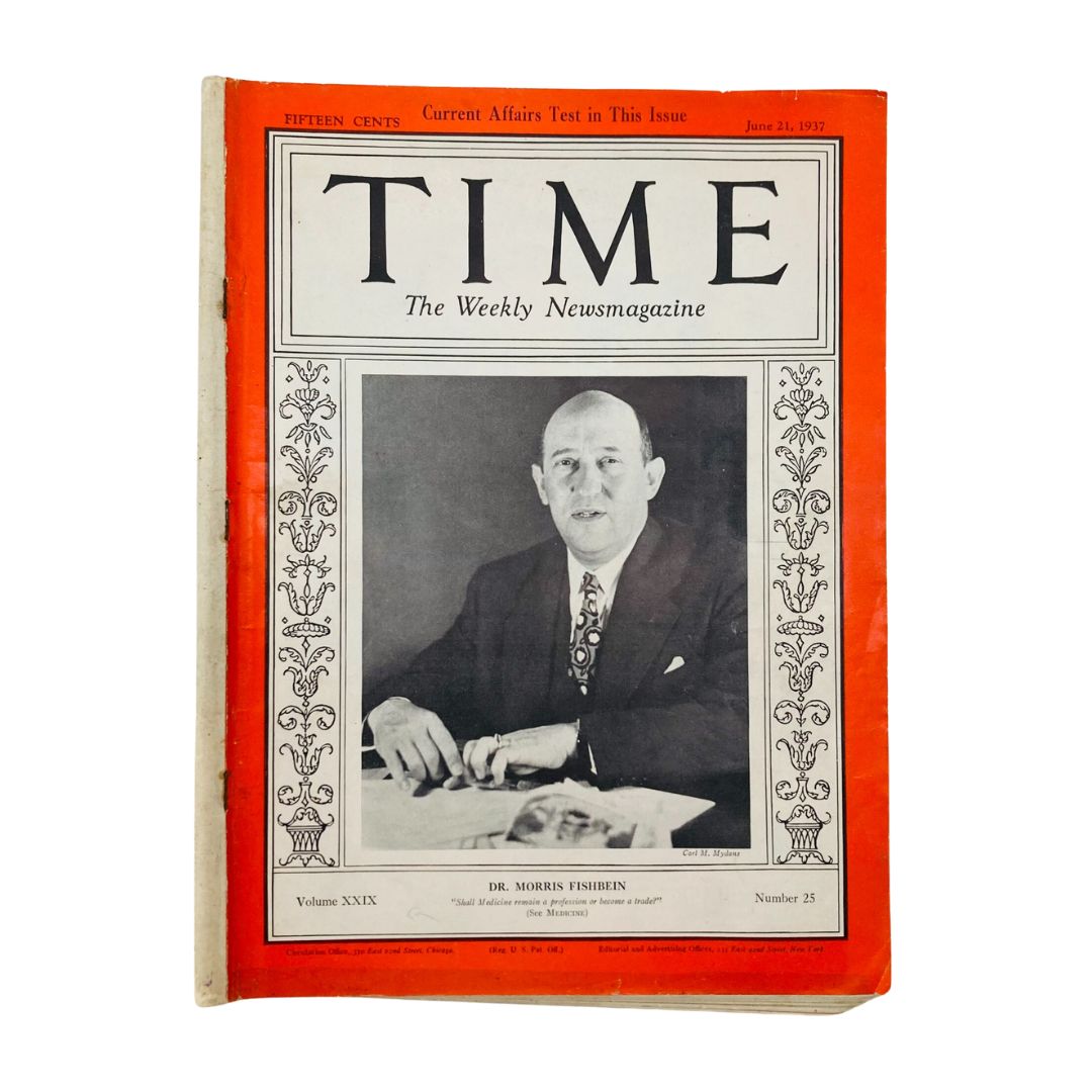 VTG Time Magazine June 21 1937 Vol 29 No. 25 featuring Dr. Morris Fishbein on the cover, showcasing vintage journalism.