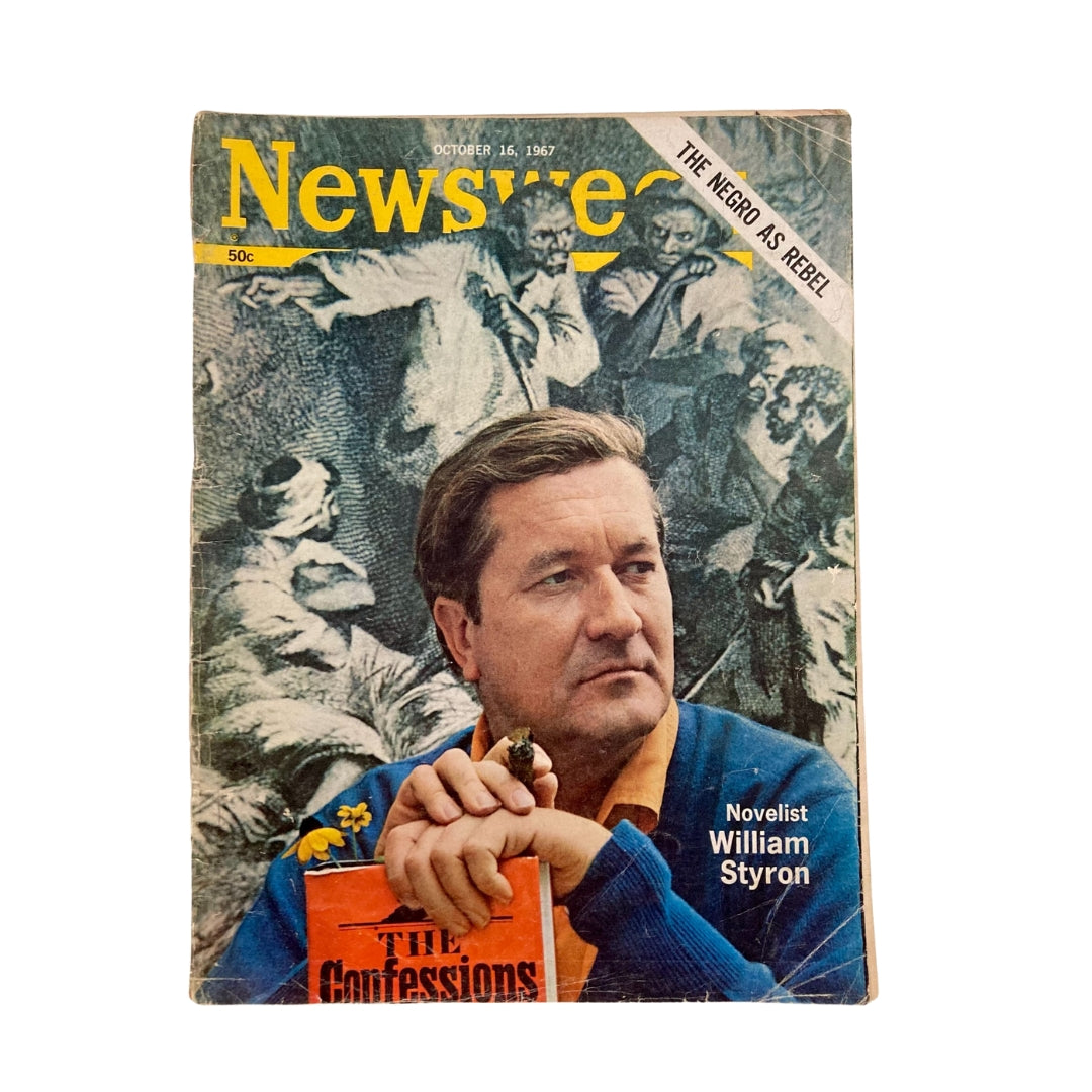 Cover of the VTG Newsweek Magazine from October 16, 1967 featuring novelist William Styron with a colorful background and a prominent title.