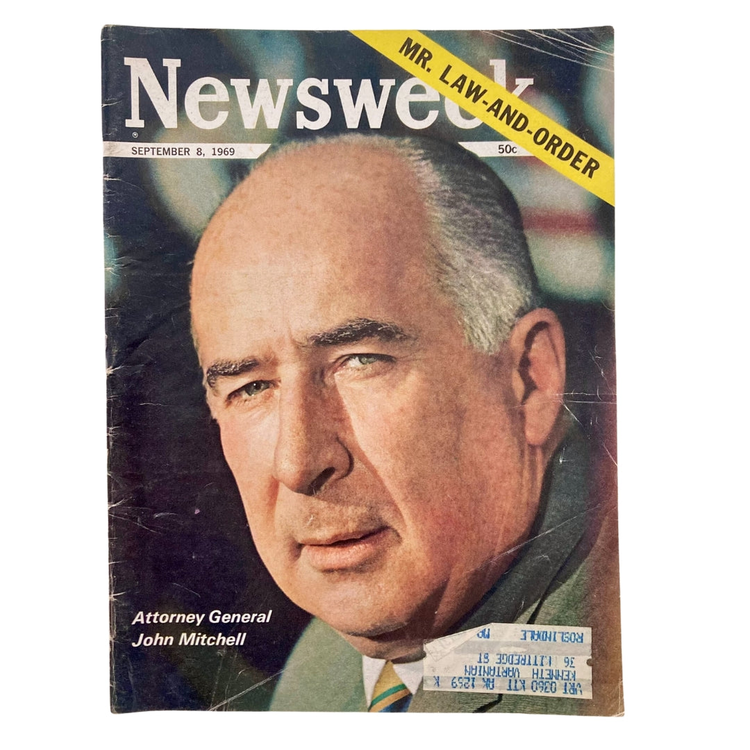 Cover of VTG Newsweek Magazine from September 8, 1969 featuring Attorney General John Mitchell, highlighting the theme 'Mr. Law and Order'.