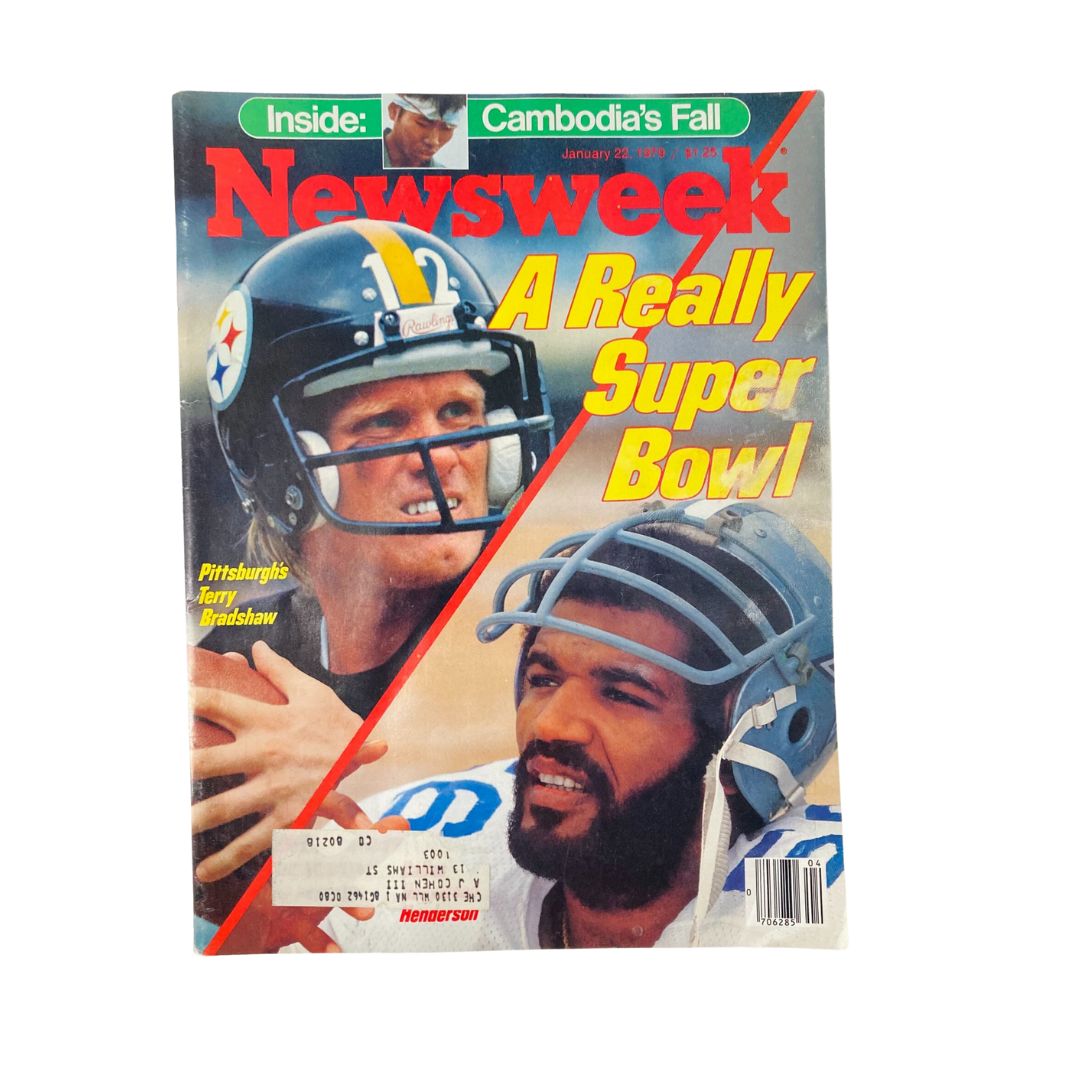 VTG Newsweek Magazine January 22 1979 featuring Pittsburgh Steelers quarterback Terry Bradshaw and Dallas Cowboys player Hollywood Henderson on the cover with the headline 'A Really Super Bowl'.
