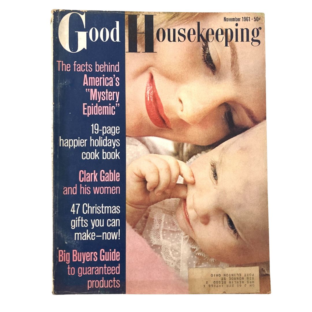 Cover of VTG Good Housekeeping Magazine from November 1961 featuring Clark Gable and an intimate moment between a mother and her child.