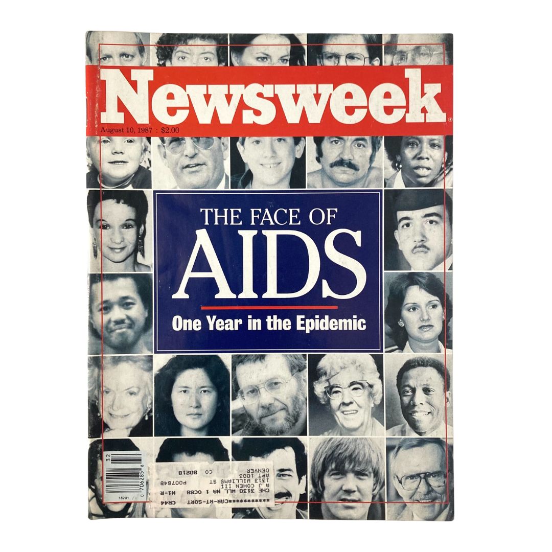 Cover of VTG Newsweek Magazine August 10 1987 featuring 'The Face of AIDS: One Year in the Epidemic' with a collage of faces representing those affected by the AIDS crisis.