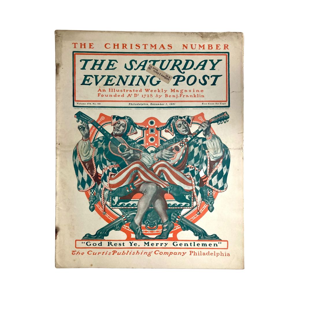Cover of Saturday Evening Post Magazine from December 7, 1901, featuring an illustrated Christmas theme with the title "God Rest Ye, Merry Gentlemen" and colorful artwork.