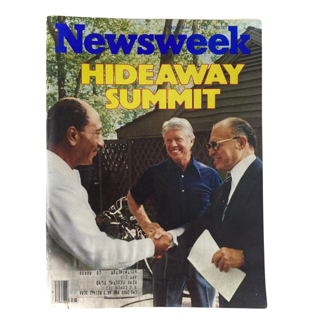 Cover of VTG Newsweek Magazine September 18 1978 featuring Jimmy Carter, Anwar Sadat, and Menachem Begin discussing the Camp David Accords.