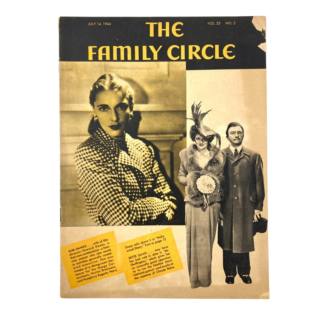 Vintage The Family Circle Magazine July 14 1944 Slim Hawks, Bette Davis No Label