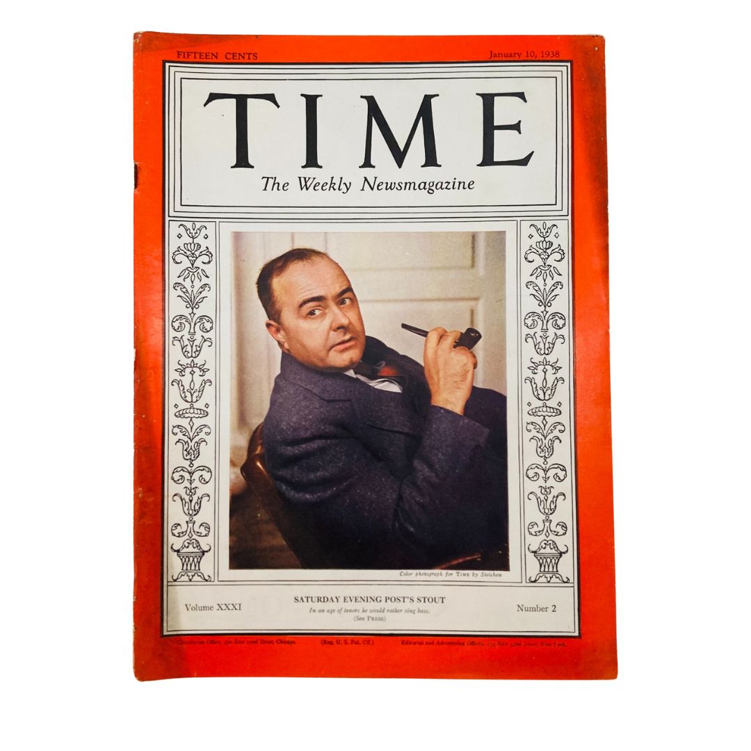 VTG Time Magazine January 10 1938 featuring a portrait of Wesley Winans Stout on the cover, indicating Volume 31, Number 2, showcasing the historical relevance of the era.