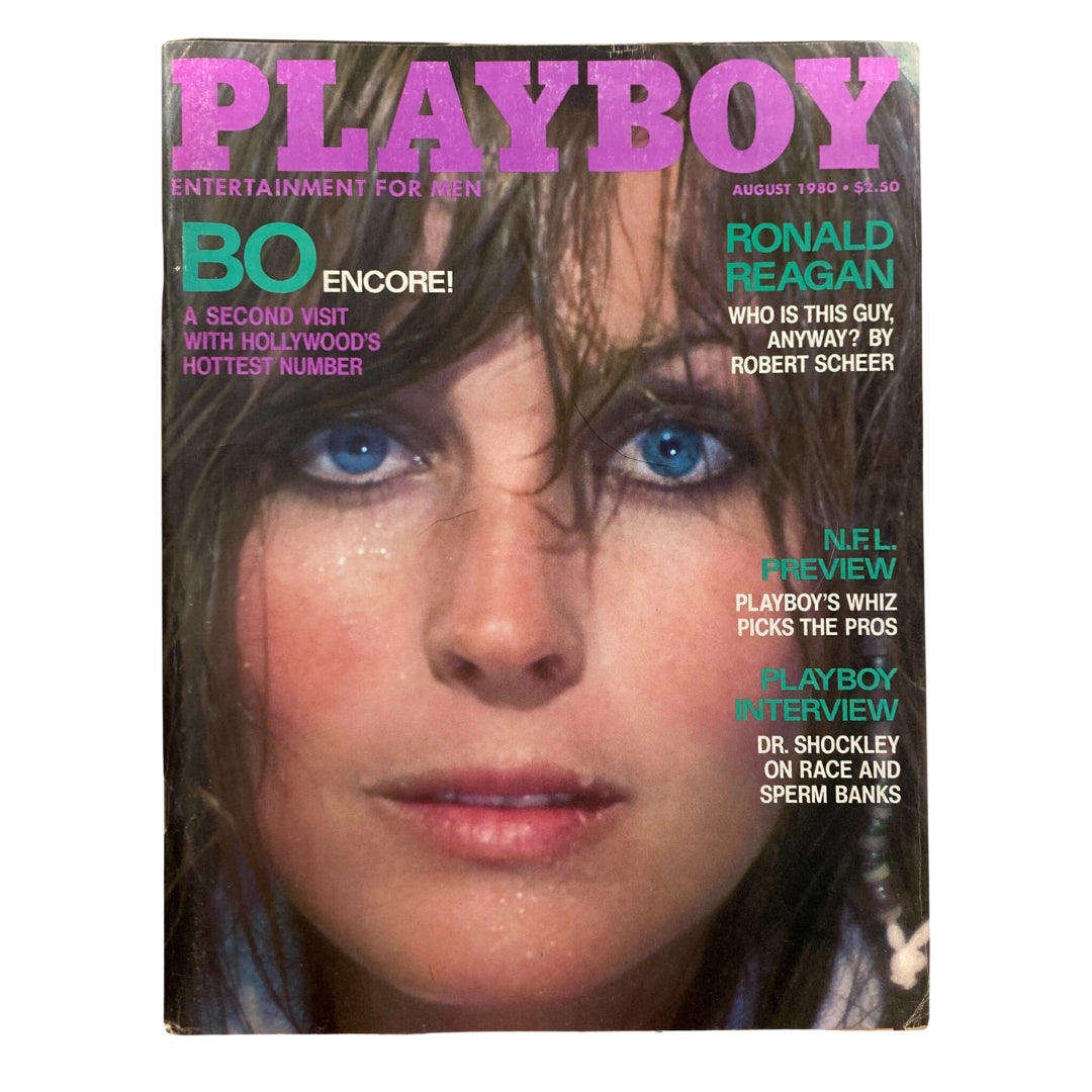 VTG Playboy Magazine August 1980 cover featuring Playmate Victoria Cooke and highlighting articles from Ronald Reagan and more.