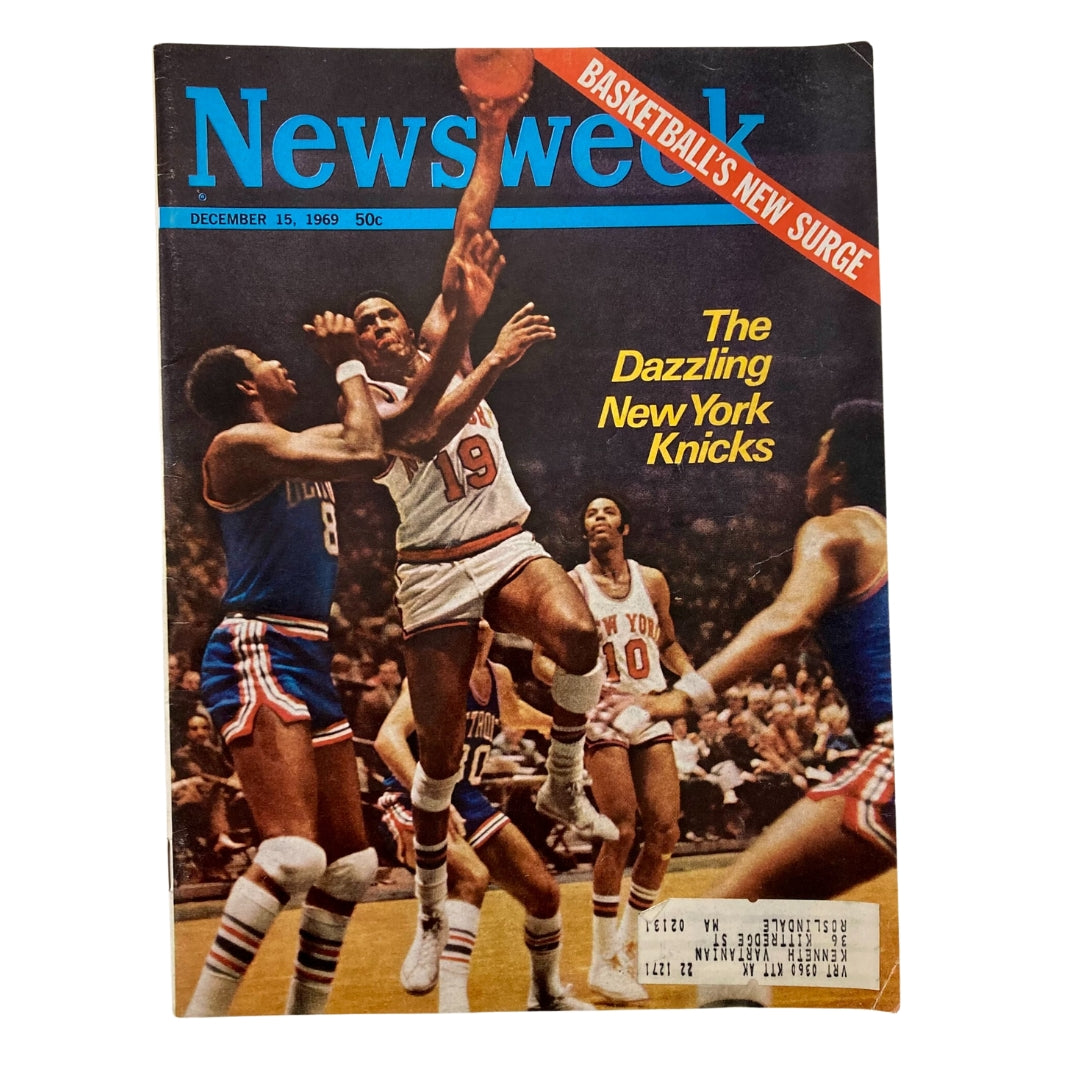 VTG Newsweek Magazine cover from December 15, 1969 featuring The Dazzling New York Knicks in action, showcasing players mid-game.