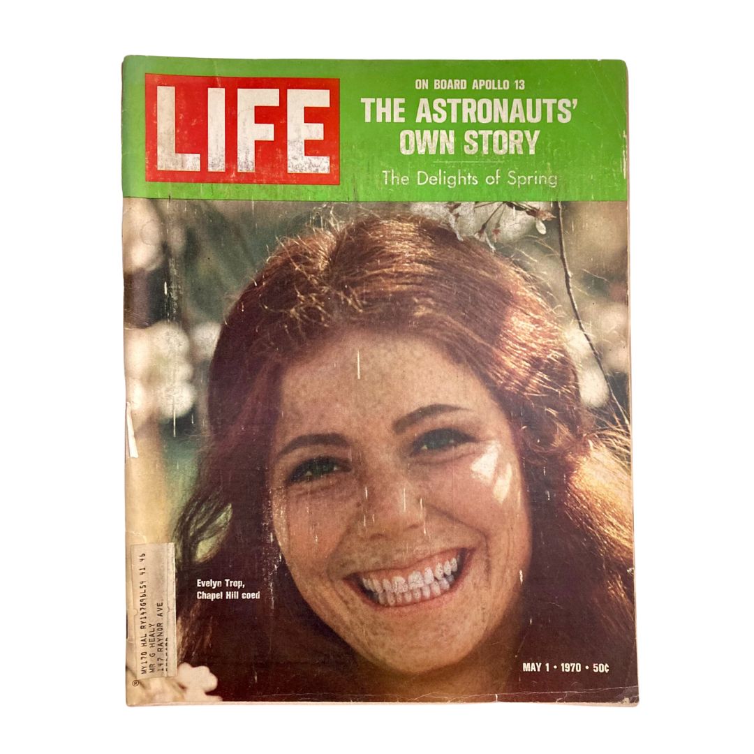 Cover of the VTG Life Magazine from May 1, 1970, featuring Evelyn Trop and the Apollo 13 story, displaying the title 'LIFE' prominently at the top.