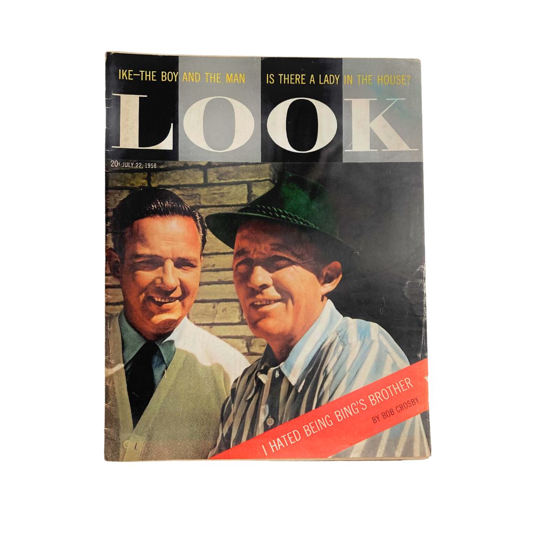 VTG Look Magazine July 22 1958 featuring Bob and Bing Crosby on the cover, showcasing vintage design and nostalgic appeal.