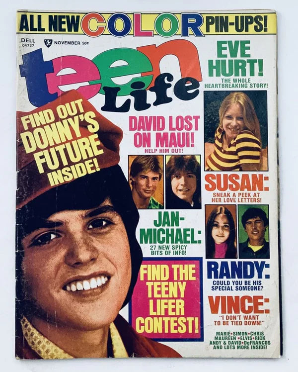 a magazine with a cover of a donny osmond smiling