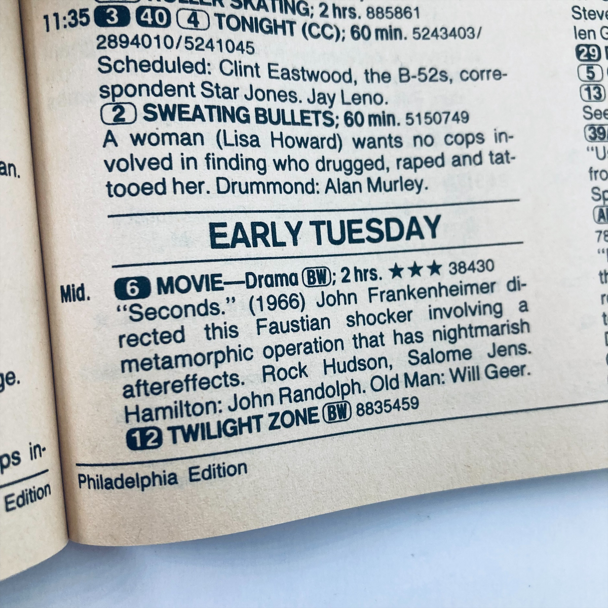 Interior page of TV Guide Magazine August 8 1992, featuring TV listings and a movie synopsis, including the film 'Seconds' directed by John Frankenheimer. The page captures the essence of television entertainment in the early 90s.