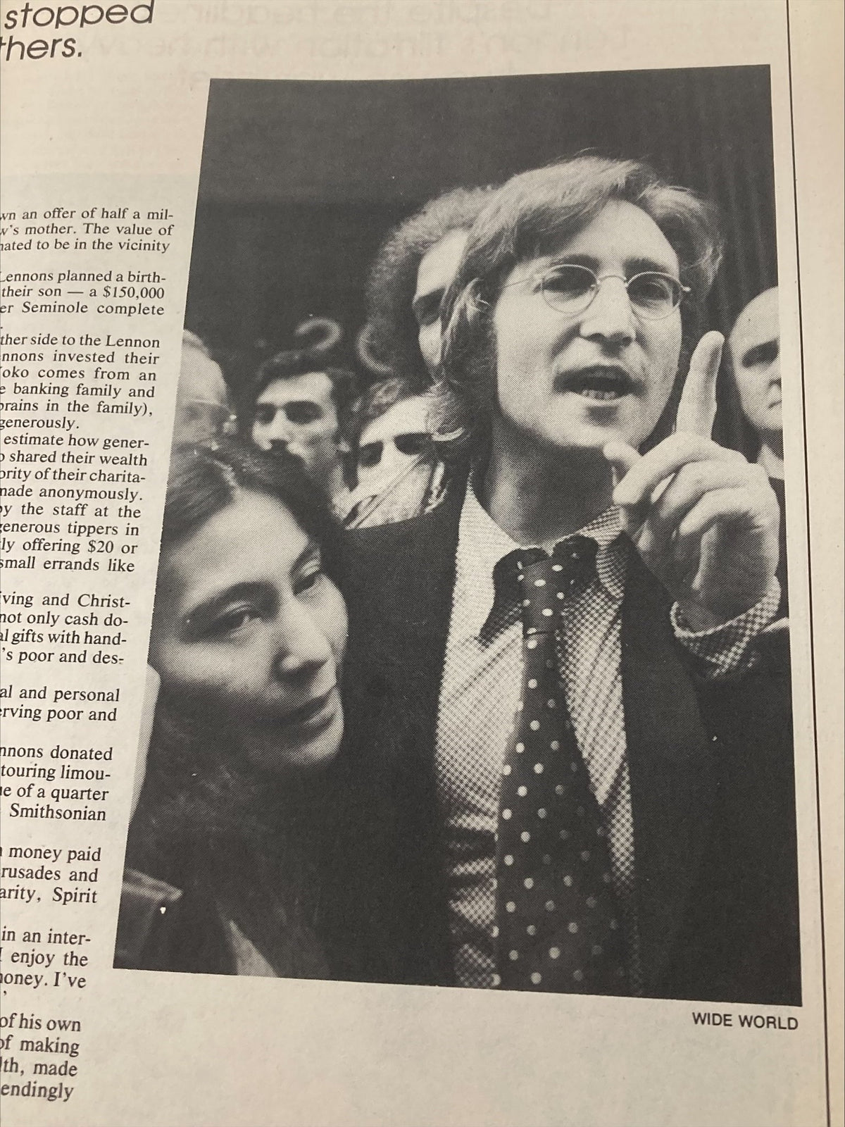 1981 The Beatles' John Lennon Yoko Ono A Memorial Album illustrating John Lennon passionately speaking, alongside Yoko Ono, highlighting their collaborative spirit.