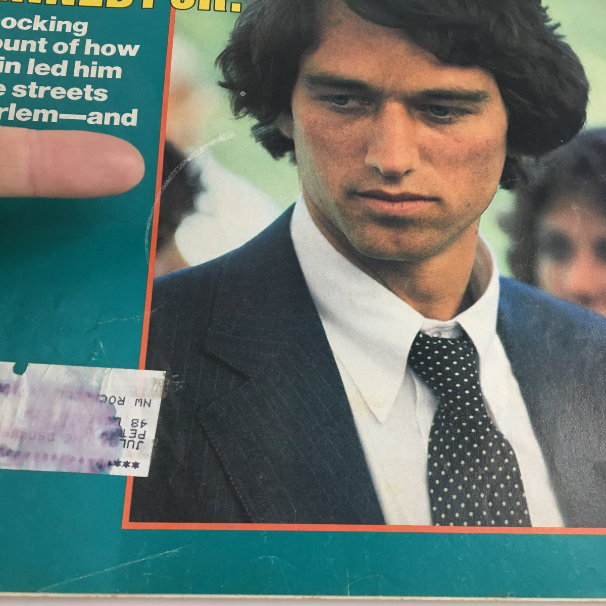 Close-up of a young man in a suit from the People Weekly Magazine October 3, 1983 issue, which features an article on the tragedy of Bobby Kennedy Jr.