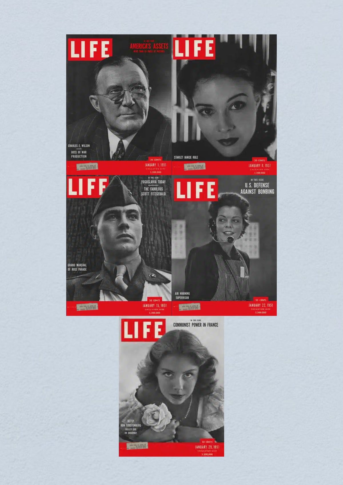 Life Magazine January 29, 1951 cover presenting a model with a rose, highlighting themes of beauty and significant historical contexts.