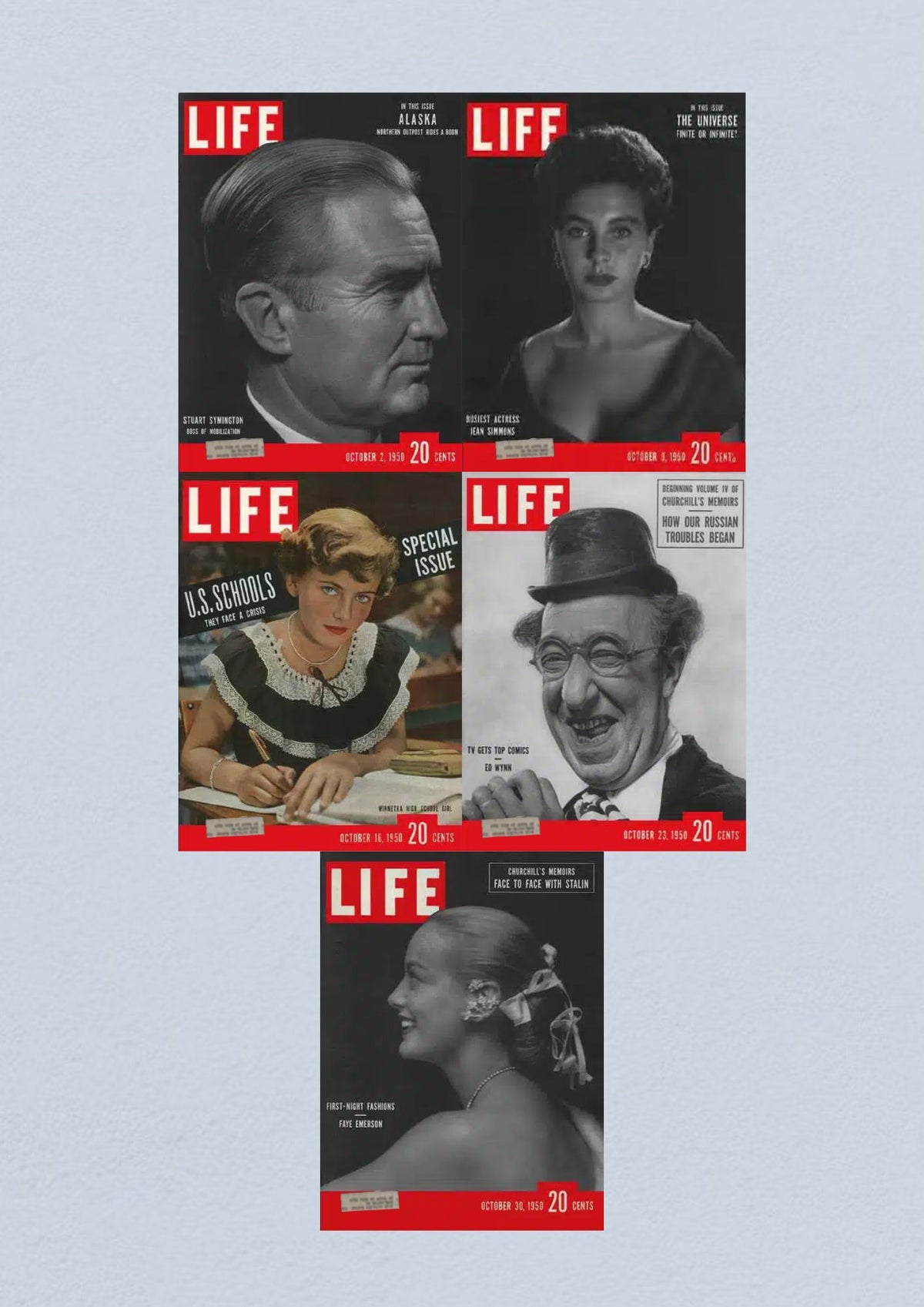 Life Magazine October 30, 1950 cover featuring Faye Emerson, illustrating American life and historical events through engaging articles.