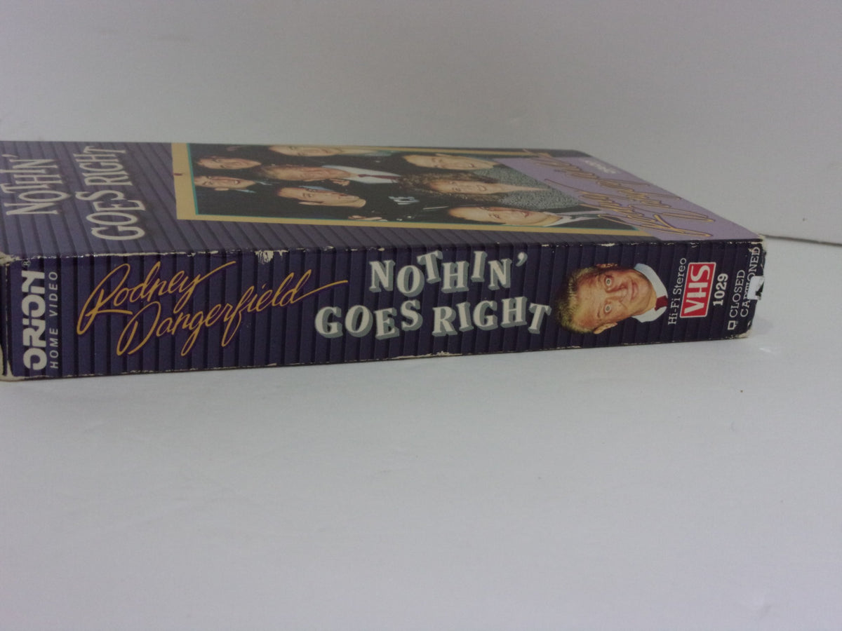 Side view of Nothin' Goes Right Rodney Dangerfield VHS box highlighting the title and design.