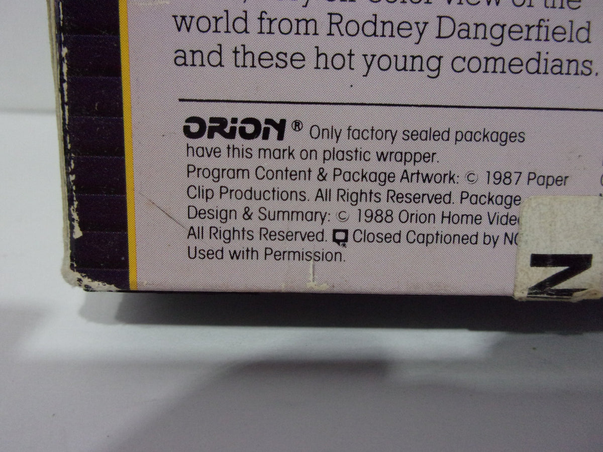 Close-up of the details on the back of Nothin' Goes Right Rodney Dangerfield VHS, showing production credits.