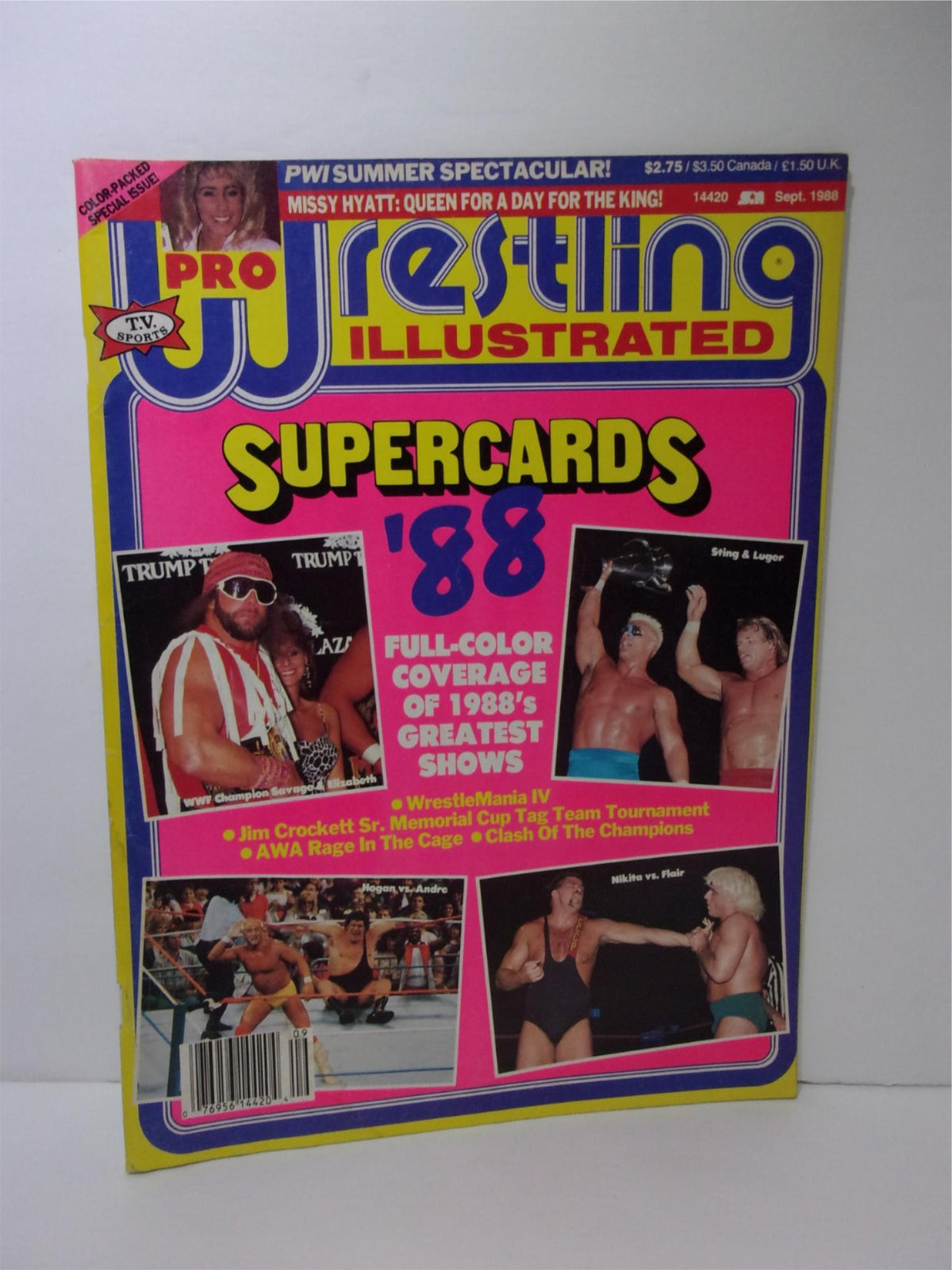 Close-up view of the Pro Wrestling Illustrated September 1988 magazine cover, showcasing the logo and additional promotional text about the content inside, including full-color coverage of the year's greatest wrestling shows.