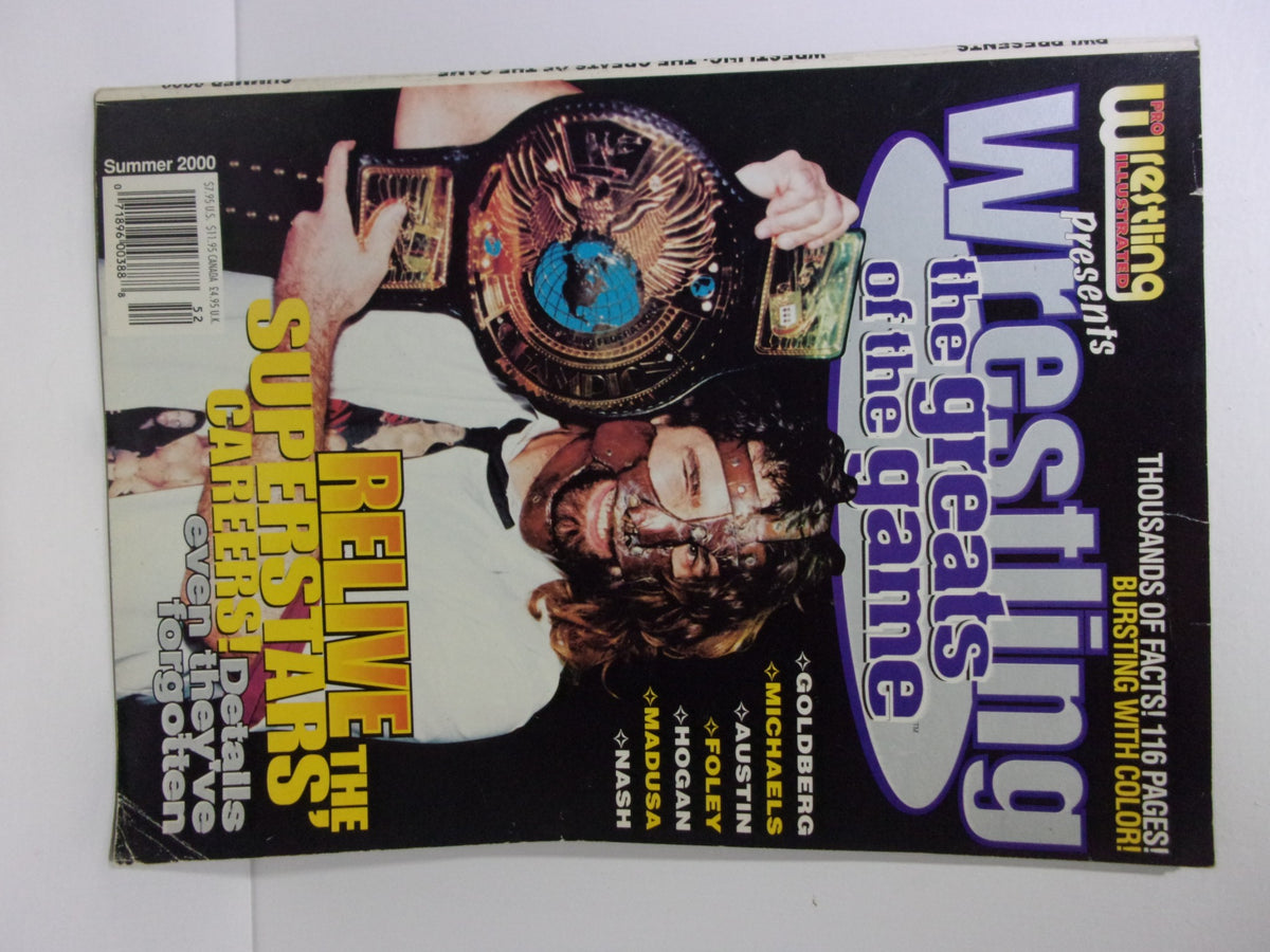 Front cover of Pro Wrestling Illustrated: The Greats of the Game showcasing a close-up of the championship belt held by wrestler, summer 2000 edition.