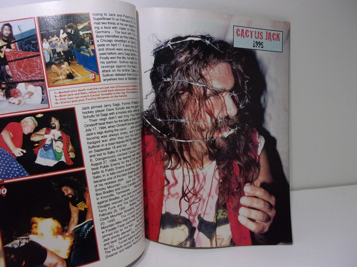 Interior page of Pro Wrestling Illustrated: The Greats of the Game featuring Cactus Jack, showcasing wrestling action and narrative, summer 2000.