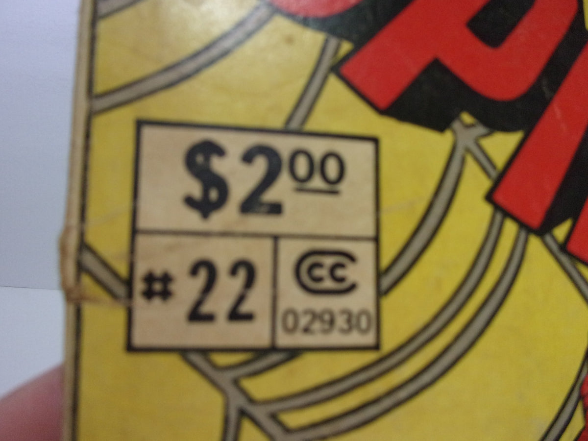 Close-up of the price tag on Marvel Treasury Edition The Sensational Spider-Man #22, displaying the price of $2.00 and issue number #22, highlighting its collectible nature.
