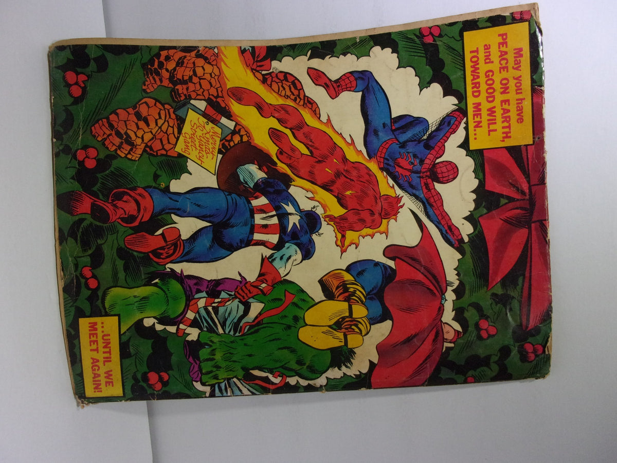 Cover of the 1974 Marvel Treasury Special Giant Superhero Holiday Grab-Bag featuring iconic Marvel characters like Spider-Man and Captain America in a festive design, embodying the spirit of the holidays.