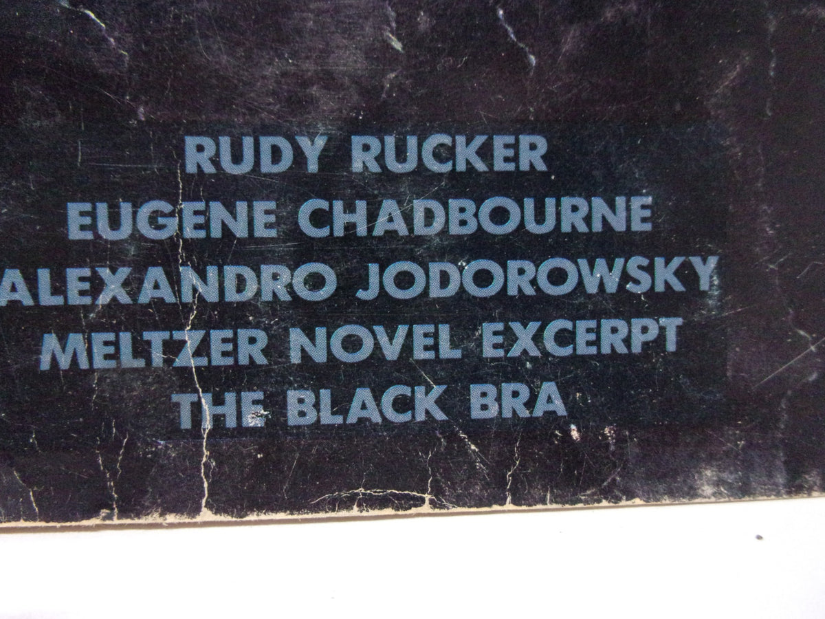 Back cover of Forced Exposure Magazine #17 displaying notable contributors including Rudy Rucker and Eugene Chadbourne, highlighting excerpts from unique literary pieces.