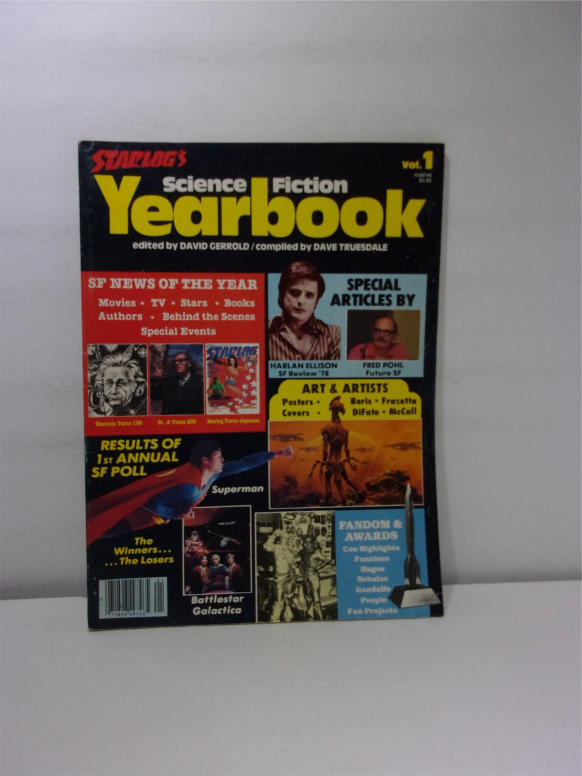 Cover of Starlogs Science Fiction Yearbook Vol. 1 K49746 featuring articles, reviews, and art related to science fiction films, television, and literature.