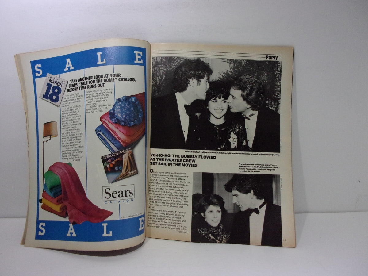 Interior page from People Weekly Magazine March 7 1983 displaying a Sears sale advertisement alongside celebrity party images, capturing the essence of 1980s pop culture.