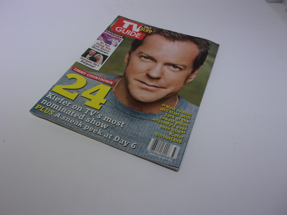 TV Guide magazine cover from August 14-20, 2006 featuring Kiefer Sutherland, highlighting his role on TV's most nominated show, with a sneak peek at Day 6.
