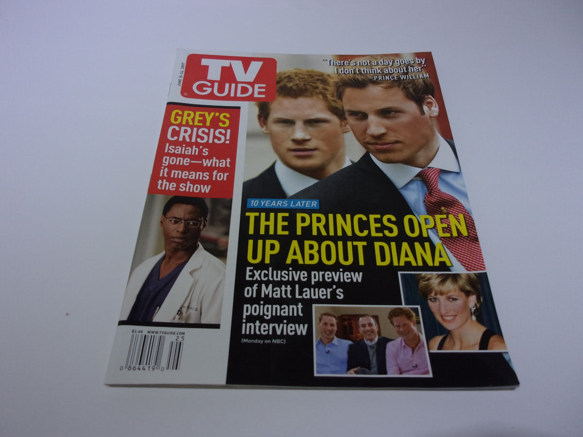 TV Guide cover from June 18-24, 2007 featuring the title 'The Princes Open Up About Diana' with a preview of Matt Lauer's interview.