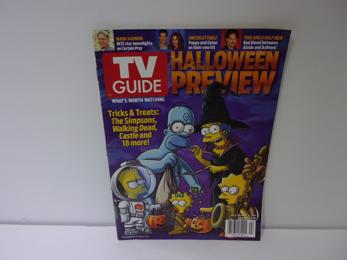 TV Guide Oct 24-Nov 6 2011 Double Issue featuring Halloween Preview with The Simpsons on the cover, showcasing characters like Homer Simpson and Lisa Simpson in Halloween costumes.