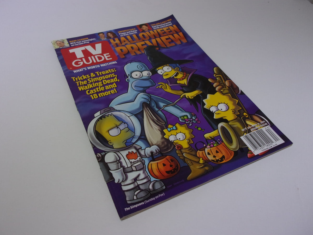 Alternate view of TV Guide Oct 24-Nov 6 2011 Double Issue showcasing Halloween Preview with The Simpsons characters including Homer and Lisa, emphasizing holiday-themed entertainment.