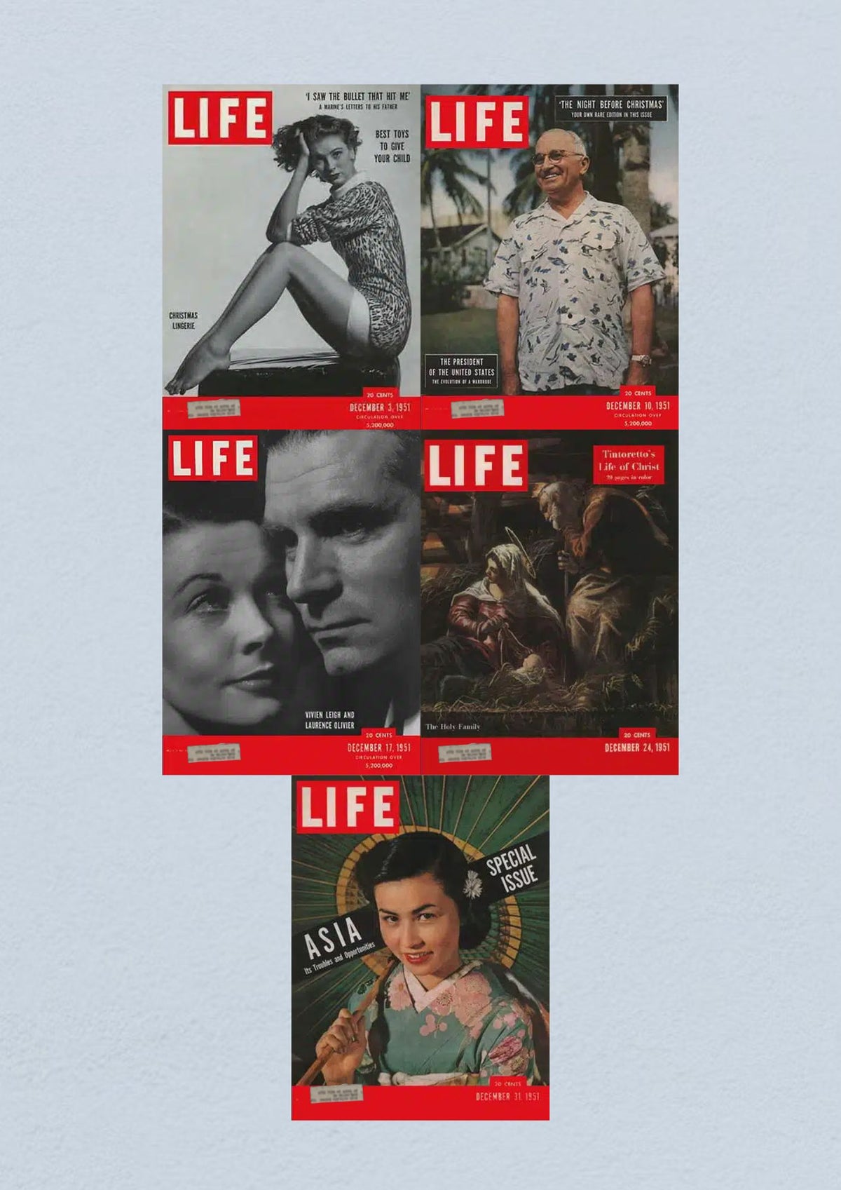 Life Magazine Lot of 5 Full Month December 1951 - Cover of the December 31, 1951 issue reflecting on the year-end traditions and future outlook.