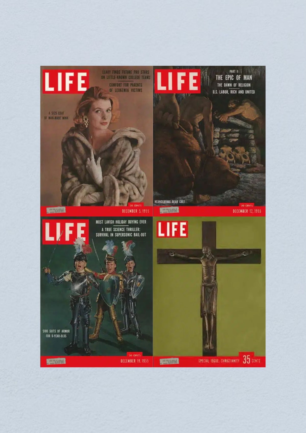 Life Magazine Lot of 4 Full Month December 1955 cover for December 26 offering a special issue on Christianity with significant cultural reflections from the era.