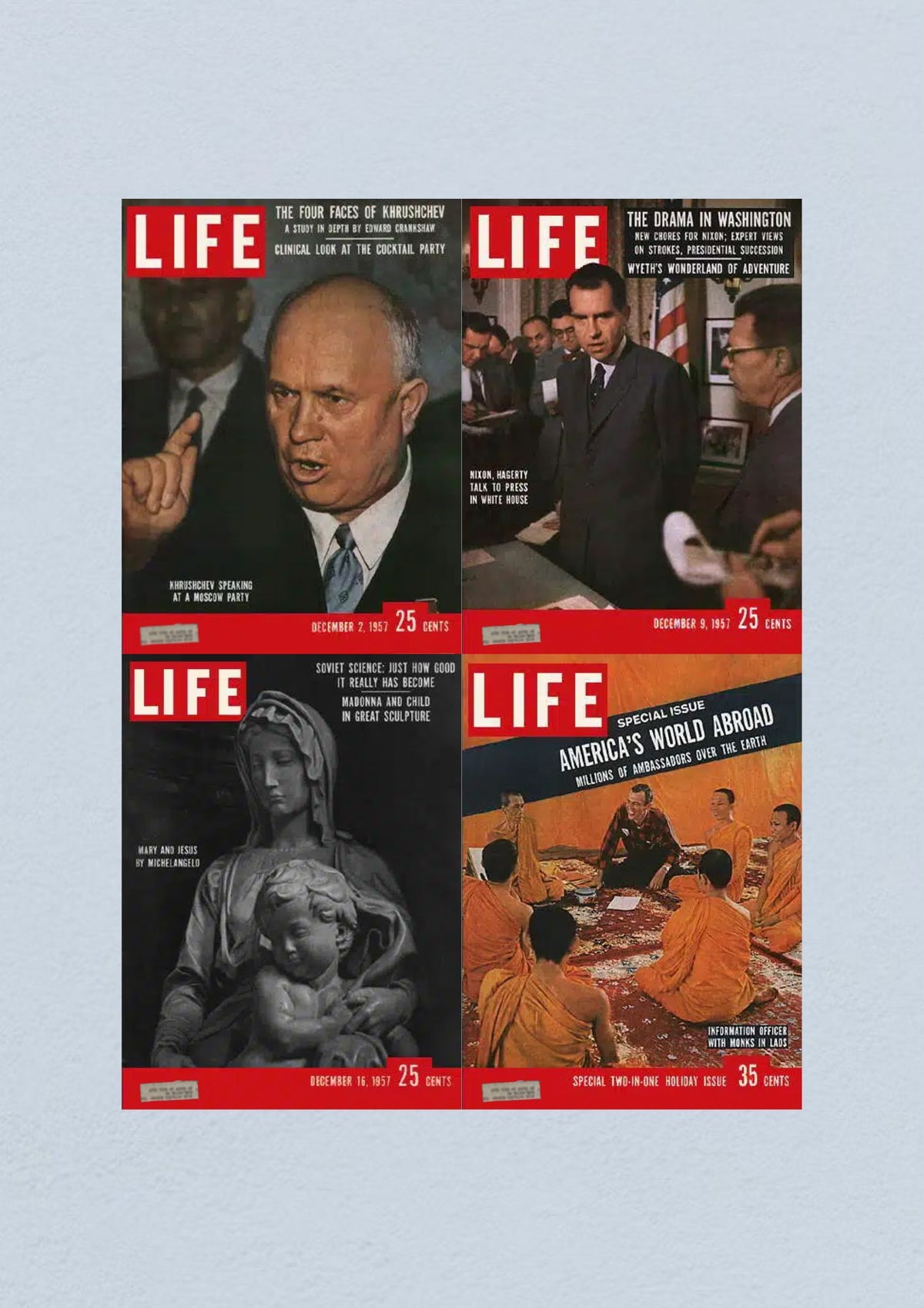 Life Magazine December 23, 1957 cover depicting America's world abroad, part of the lot of 4 magazines from December 1957 emphasizing the Civil Rights Era.