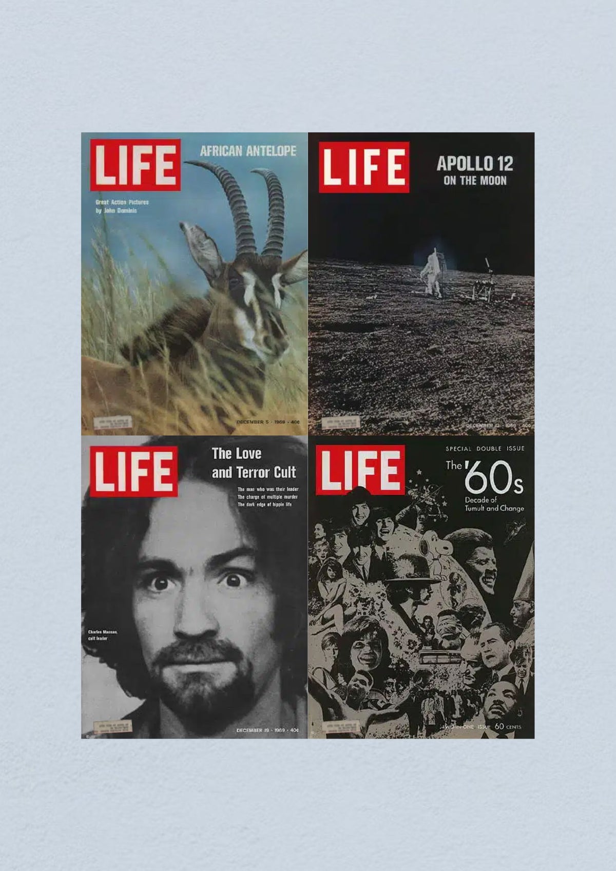 Life Magazine Lot of 4 Full Month December 1969 featuring the cover of the December 26 issue titled 'The 60s: Decade of Tumult and Change.'