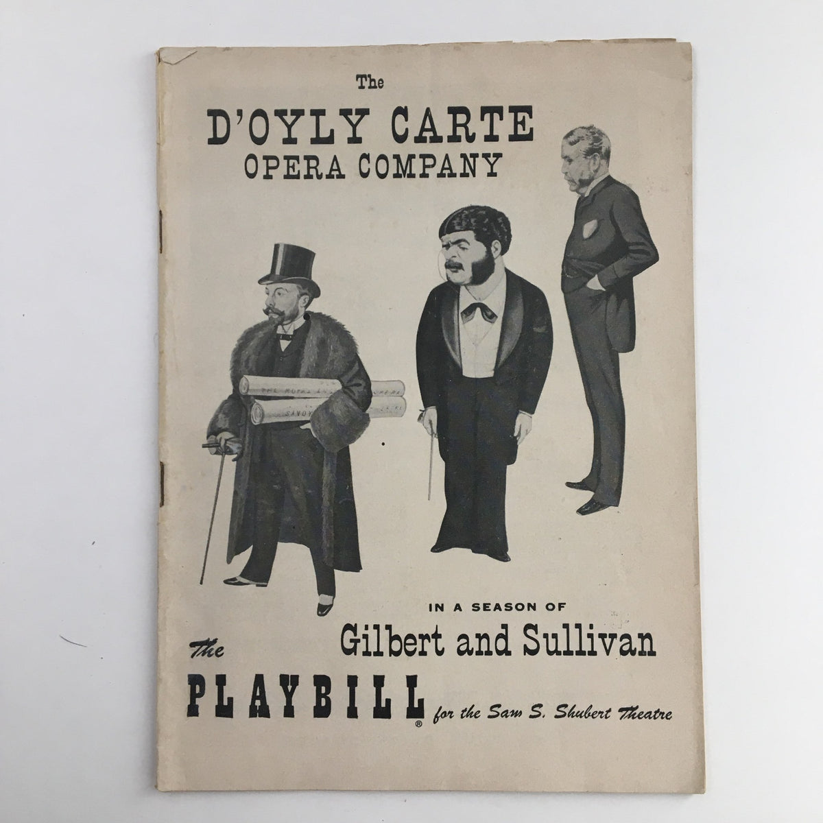 1955 Playbill for The D'Oyly Carte Opera Company in a Season of Gilbert and Sullivan at Sam S. Shubert Theatre featuring illustrated characters.