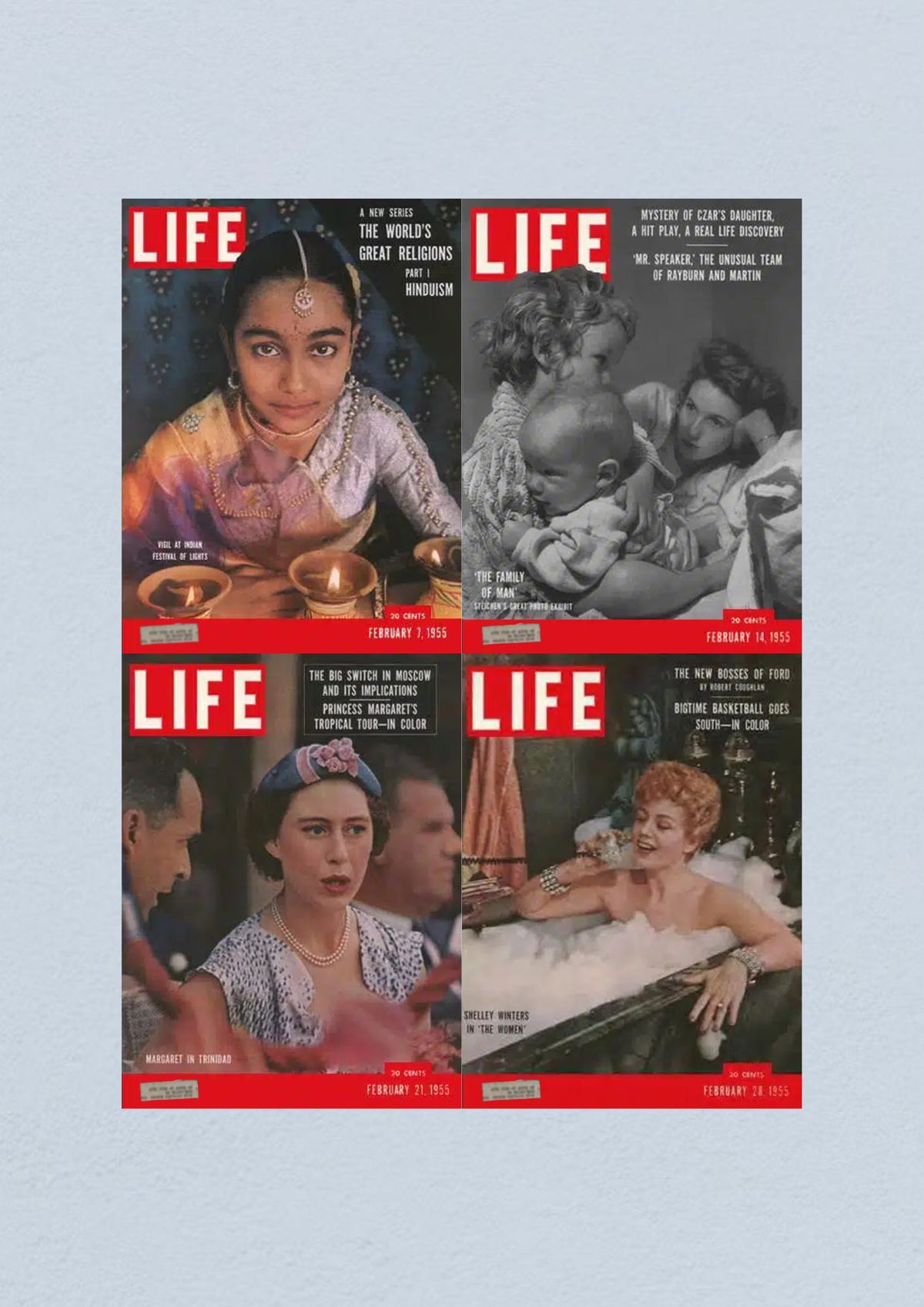 Life Magazine cover from February 28, 1955, depicting Shelley Winters in 'The Women', part of the collection titled 'Life Magazine Lot of 4 Full Month February 1955 7, 14, 21, 28 Civil Rights Era'.
